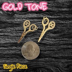 Single Piece Gold Tone CC Scissor Zipper Pull Button Charm Pendant